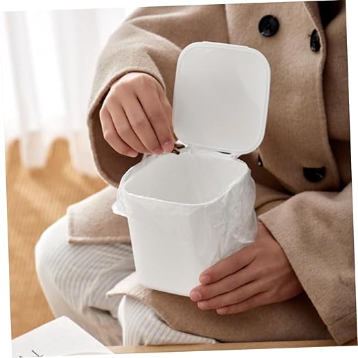 Alipis Slim Garbage Can Kitchen Trash Can for Kitchen Desktop Rubbish Storage Bin Lid