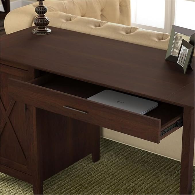 Pemberly Row Computer Desk with Lateral File Cabinet, Cherry Finish, Engineered Wood, 54W x 24D Desktop, Adjustable Shelf, Ball Bearing Slides, Farmhouse Style Home Office or Living Room Furniture