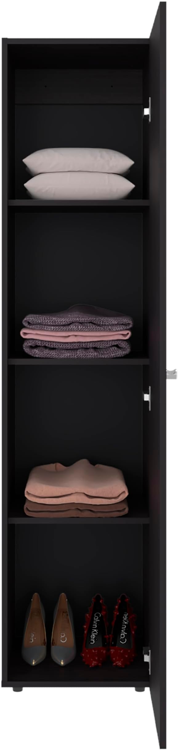 Saily Storage Cabinet with 4 Shelves and Mirror on Door, Modern Design, Wenge Mirror on Door: Includes a full-length mirror, making it convenient for quick outfit checks. Easy Access: Features a si