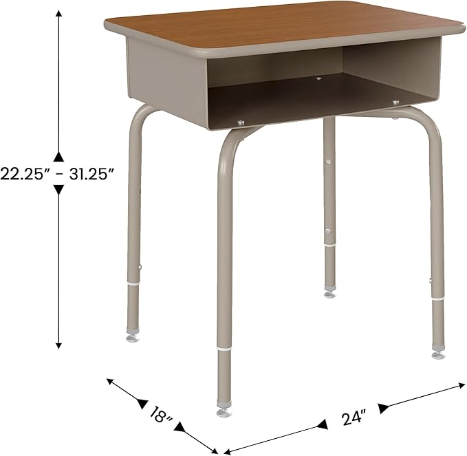 EMMA + OLIVER Jacobs Desk/Stackable Ergonomic Chair Set, Flex Comfort Seat Back, Adjusting Desk Legs, Metal Open Front Storage Box, Walnut Desktop/Black Chair
