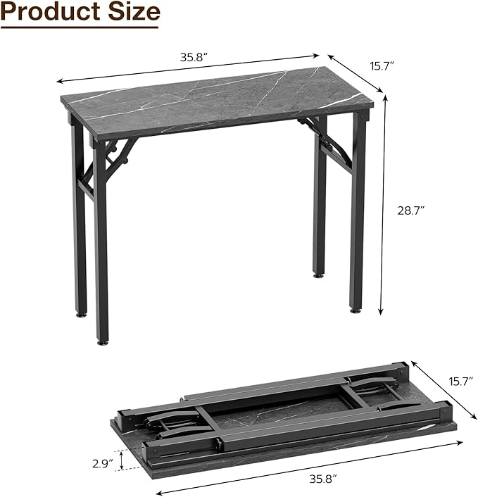 TEMI Foldable Compact Desk – Marble Greige (35.8")