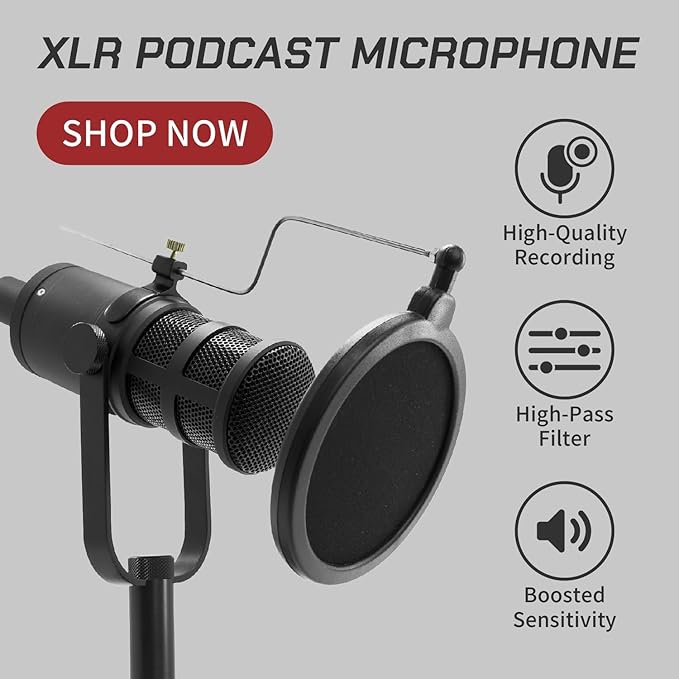 YTM-165D Dynamic XLR Podcast Microphone with Mid-Range Boost, Low-Cut Filter, and High Sensitivity – Ideal for Vocal Clarity in Live Streaming, Recording, and Broadcasting