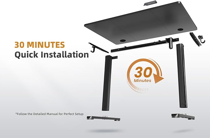 YDN Electric Standing Desk Adjustable Height, 63 x 24 Inches Stand up Desk with Cable Management, Home Office Desks with Splice Board & Black Frame, Black Top
