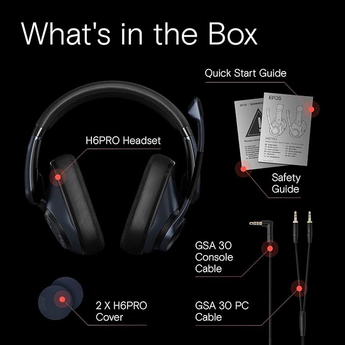 EPOS H6Pro - Closed Acoustic Gaming Headset with Mic – Lightweight Over-Ear Design – Lift-to-Mute – Compatible with Xbox, PS4, PS5 & PC – Black