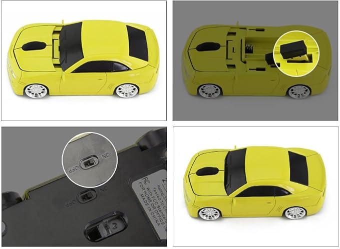 Jinfili Car Shape Wireless Mouse Ergonomic Optical Mice USB Receiver 3D 2.4GHz 1600DPI for PC Laptop Computer