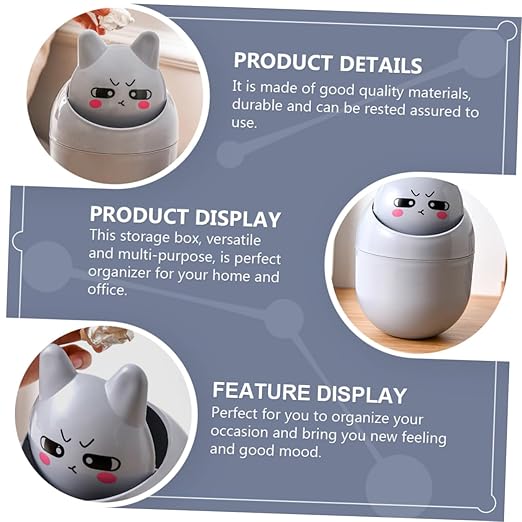 GLEAVI 1pc Slim Desktop Trash Can Cute Basket for Desk Dresser Tabletop Storage Lid