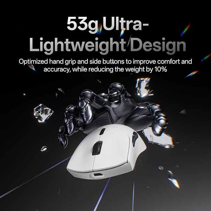 Rapoo VT7 MAX Wireless Gaming Mouse, True 8K Wireless Polling Rate, 53g Lightweight, Up to 750 Hr Battery, Nordic nRF54L15 MCU, 120-Million Optical Switch, 10 Programmable Buttons, Macro Enabled