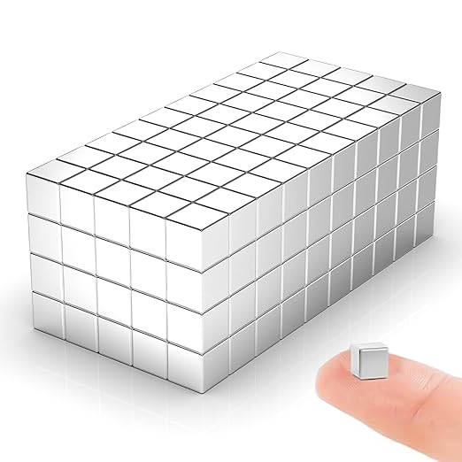 200 Pack 5x5x5 mm Cube Rare Earth Neodymium Magnets, Powerful Small Strong Metal Rectangular Bar Magnetic Strip Magnet for Fridge Garage Kitchen Science Craft Office, Silver