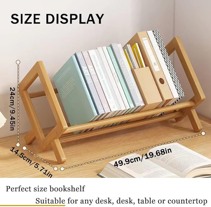 Wood Tilting Bookcase in Living Room/Home/Office, Desktop Book Shelf Organizer Bookshelves Storage Rack for CDs/Magazine/Books Display (Yellow, 19.68"-L)