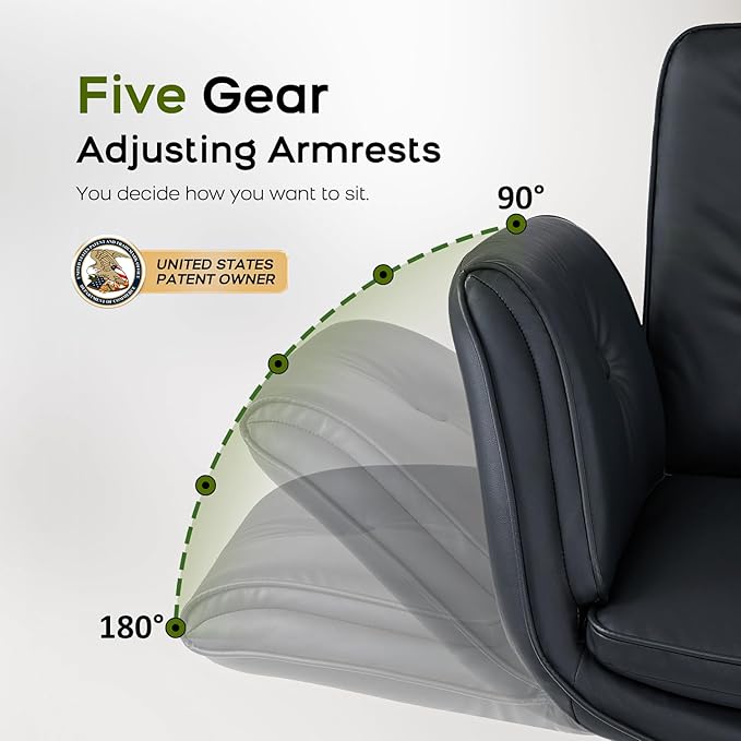 amseatec Criss Cross Chair with Armrests & Wheels, PU Leather Vanity Chair, Comfortable Adjustable Swivel Computer Office Desk Chairs for Home, Make Up, Bed Room (Black)