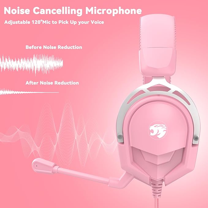 IMYB A88 Gaming Headset with Mic for Ps5, Pc, Xbox One Series X/s, Ps4, Switch, Stereo Wired Noise Cancelling Headphones with Microphone for Computer, Laptop, Mac, Nintendo, Games (Pink)