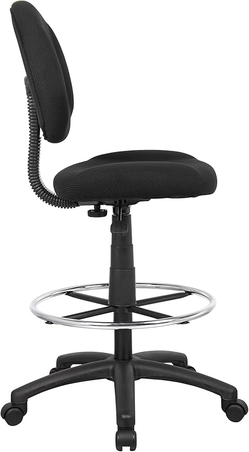 BOWERY HILL Rolling Drafting Stool, Contoured Comfort Tweed Fabric Seat, Adjustable Height 26.5"-31.5", Chrome Footring & Black Nylon Base, Dual Wheel Casters, 250 lb Capacity, Ergonomic Office Chair