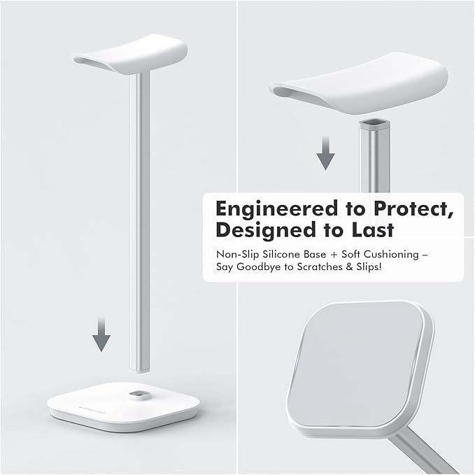 Headphone Stand, Desktop Headset Holder Heavy Base Desk Earphone Stand Aluminum Gaming Headset Hanger Rack Compatible with AirPods Max, AirPods Pro, Sony, Beats, Bose, Razer (White)