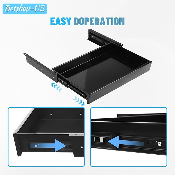 22" Under Desk Drawer Slide Out Under Mounted Sliding Storage Drawer Standing Desk Pull Out Drawers Office Organizer Pencil Drawer, Black