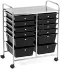 Moccha 12-Drawer Rolling Storage Cart - Utility Cart on Wheels with Lockable Casters for Craft Art Supply Paper Salon, Mobile Drawer Carts for Classroom Teacher School Office