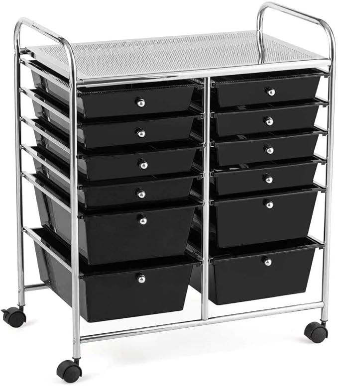 Moccha 12-Drawer Rolling Storage Cart - Utility Cart on Wheels with Lockable Casters for Craft Art Supply Paper Salon, Mobile Drawer Carts for Classroom Teacher School Office