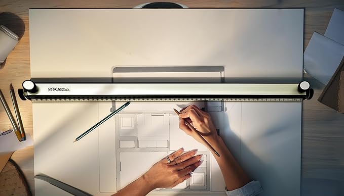 Proartek PK00015 Model PXB24 Portable Drafting Drawing Board 18" x 24"; PXB Series; Adjustable Aluminum Parallel Straightedge; Carry Handle; Architecture Tool for Students and Professionals