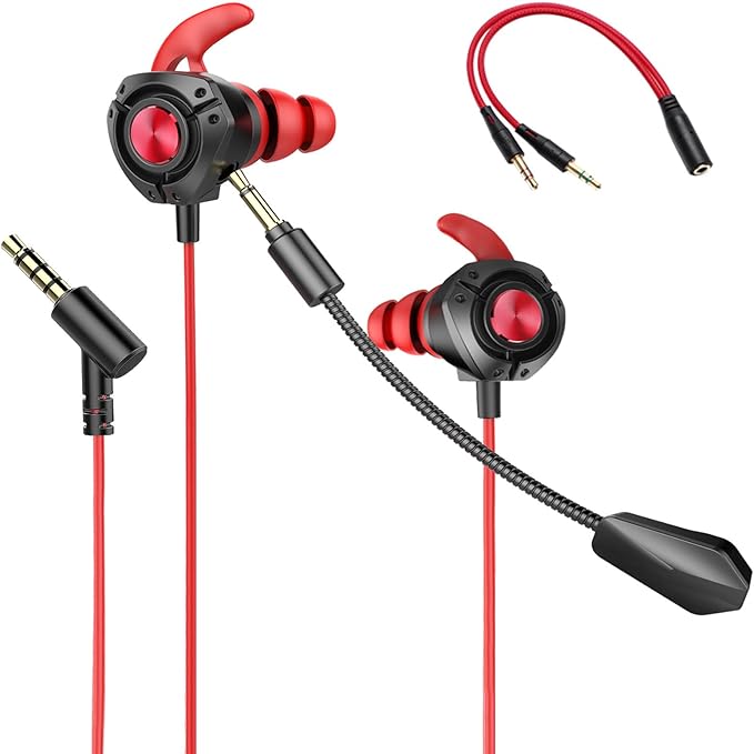 Gaming Headset with Microphone Wired Gaming Earbuds PC for PS4 PS5 One PlayStation 5 Games Mobile Phone,Detachable Stereo Bass Earphones Noise Cancelling Gaming Headphones with Mic Black