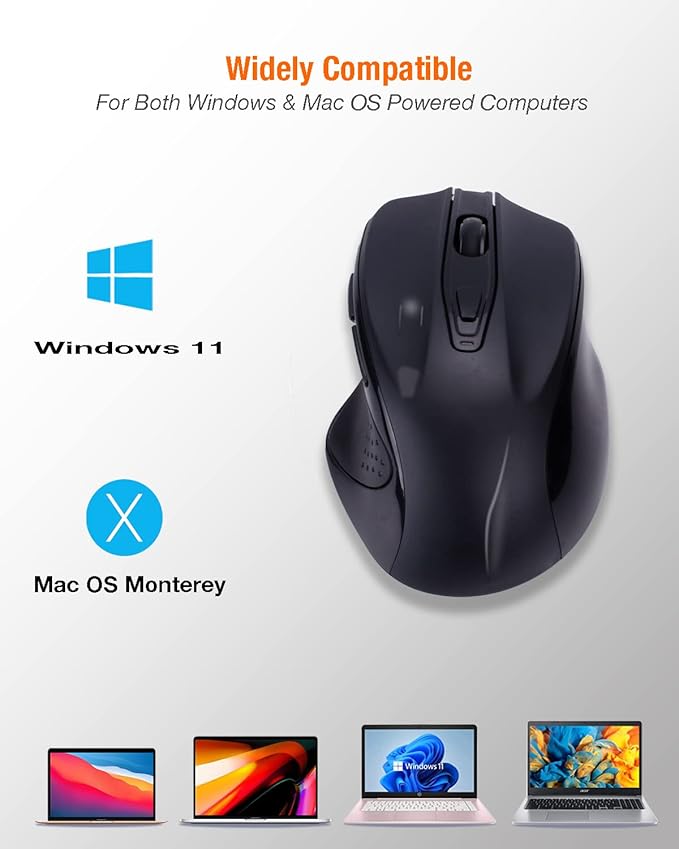 USB C Wireless Mouse, Large Size Ergonomic, Rechargeable Gaming and Office Mouse with 4 Level DPI Settings, 6 Buttons, for MacBook Pro, iPad Pro and Laptop Port,