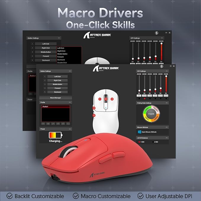 MAMBASNAKE Attack Shark X3 Wireless Gaming Mouse, 49g Ultralight, PixArt PAW3395 26000 DPI, Bluetooth/2.4Ghz /Wired Tri-Mode, 200Hrs Rechargeable Battery, Kailh GM8.0 Switch for PC/MAC/Win - Red