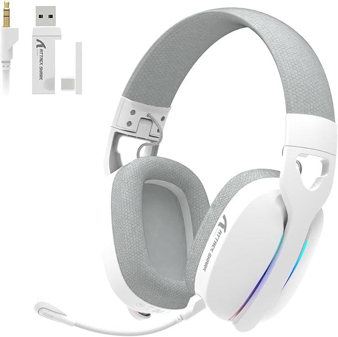ATTACK SHARK L90 Ultra-Light Wireless Headset,RGB,Foldable,Triple- Mode-2.4Ghz/Bluetooth/Wired Gaming Headphone with mic,40mm Driver,7.1 Surround Sound,for Xbox/PS4/PS5/PC Customize via Software-White