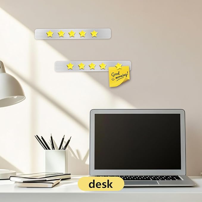 Magnetic Board for Wall - 4Pcs Stainless Iron Magnetic Strips with Adhesive Backing, Magnet Board Bulletin Boards Magnet Strips Memo Board - Includes 10 Yellow Magnets for School Office Kitchen