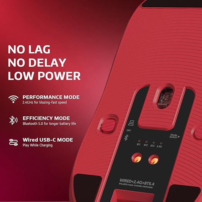 Attack Shark X6 49g Superlight Wireless Gaming Mouse with Magnetic RGB Charging Base, Ultralight Mice PixArt PAW3395 Sensor, 26000DPI, BT/2.4G Wireless/Wired Mouse, 200Hrs Battery for Win/Mac (Red)