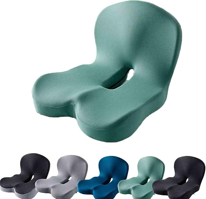 Aurorize Back and Seat Cushion, Office Chair Cushion Car Seat Cushion, Ergonomic Memory Foam Seat Cushion Comfortable Non-Slip Lumbar Support, Suitable for Car and Office (Green)