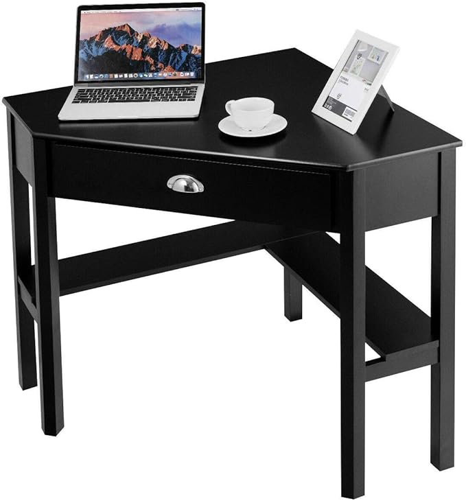 Corner Wood Desk Laptop Writing Table Computer Workstation Home Office Furniture Black