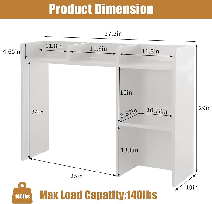 AQQHSAIN Desk Storage Hutch Wood Desktop Book Shelf with 5 Shelves Countertop Desk Hutch for Computer Multipurpose Desk Display Rack Desk Shelf Storage Organizer for Office Dorm Office Home