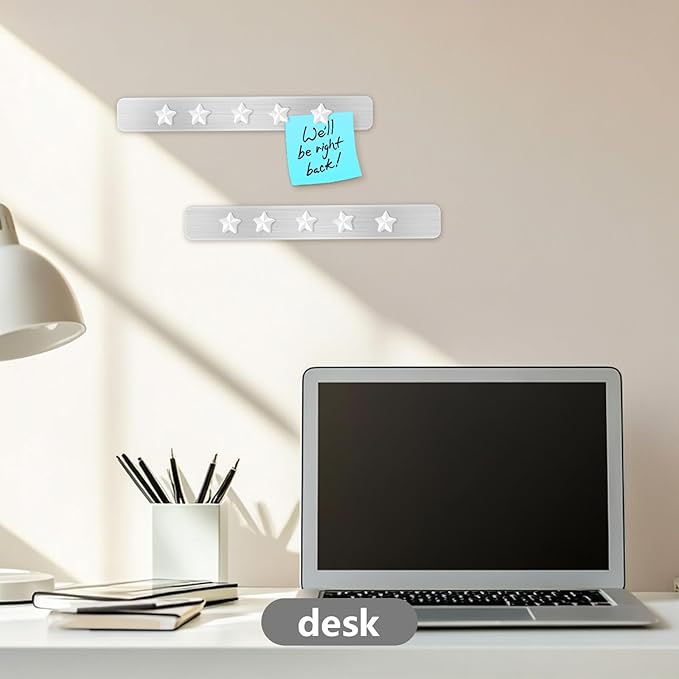 Magnetic Board, Frameless Stainless Iron Magnetic Strips with Adhesive Backing, 2-Pack Magnet Bulletin Board Bar, Memo Board with 10 White Star Magnets for Wall, Office, School, Home, Photos