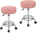 KLASIKA Velet Rolling Bar Stool with Wheels, Tall Drafting Stool with Adjustable Height and Footrest, Multi-Purpose Office Desk Chair for Home Kitchen Shop Work, Pink (2PK)