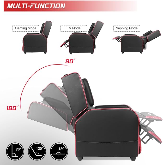 BOSSIN Gaming Recliner Chair for Adults 400lbs Racing Style Sofa Big and Tall PU Leather Recliner Seating, Modern Ergonomic Lounge Comfortable Home Movie Theater for Living Room(Red)