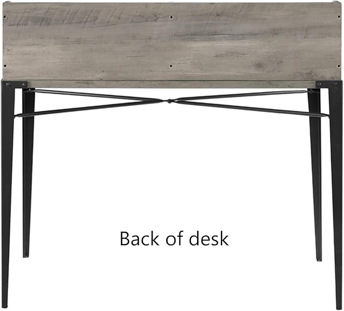 Interior Elements Industrial Modern Wooden Secretary Office Desk with Hutch - Grey Wash, 42"