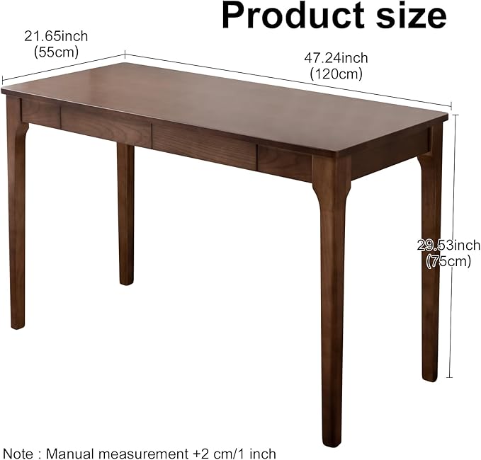 Solid Wood Desk with Drawers, Home Office Desk for Small Spaces, Gaming Work Study Desk, Student PC Desk for Bedroom, Easy to Assemble (Walnut Color, 39.4 inch)