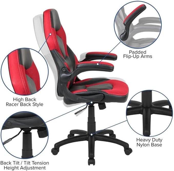 BOWERY HILL 2 Piece Gaming Desk Set with Monitor Stand, Black and Red, 51.5" W Desk and Adjustable Gaming Chair, Cable Management, Cup Holder, Headset Hook, Ergonomic Lumbar Support for Gaming Setup