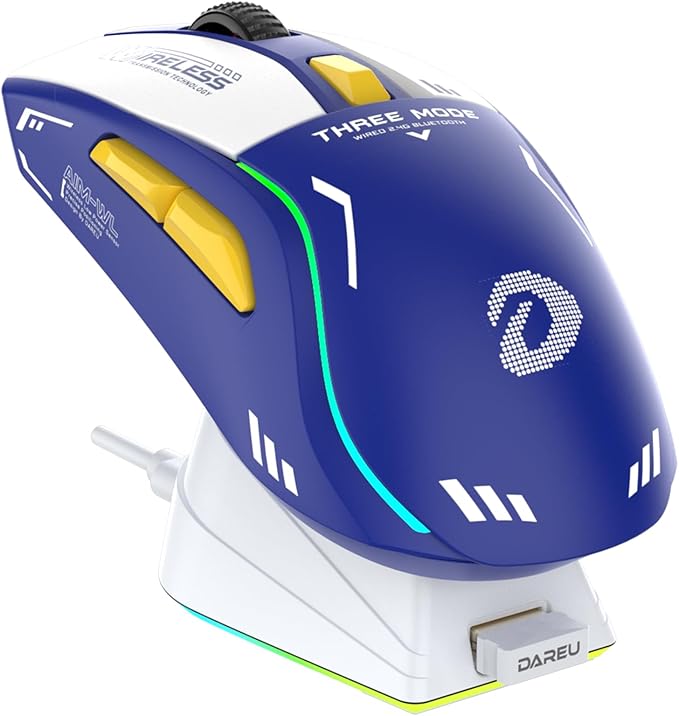 DAREU A950 Wireless Gaming Mouse with RGB Charging Dock,88g Lightweight Programmable Tri-Mode Wireless Mouse Gaming, Up to 12K DPI,1000Hz,120Hrs Playtime with RGB Backlit, Great for PC, Mac
