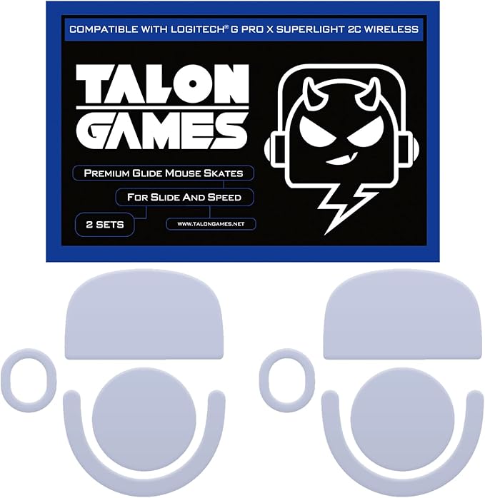 2Sets of TALONGAMES Rounded Curved Edges Mouse Skates Feet Compatible with Logitech G Pro X Superlight 2C Gaming Mouse Feet Replacement, 0.8mm, Pure PTFE Material Super Smooth Glide Pads