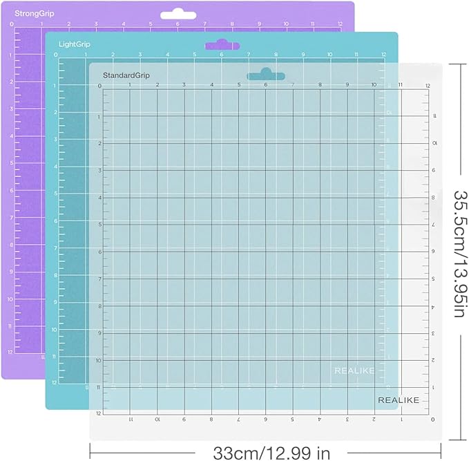 REALIKE 12x12 Cutting Mat Compatible with Cricut Maker 3/Maker 4/Maker/Explore 3/4/Air 2/Air/One(3 Mats), Gridded Adhesive Non-Slip Cut Mat for Crafts, Quilting, Sewing and All Arts (Variety)