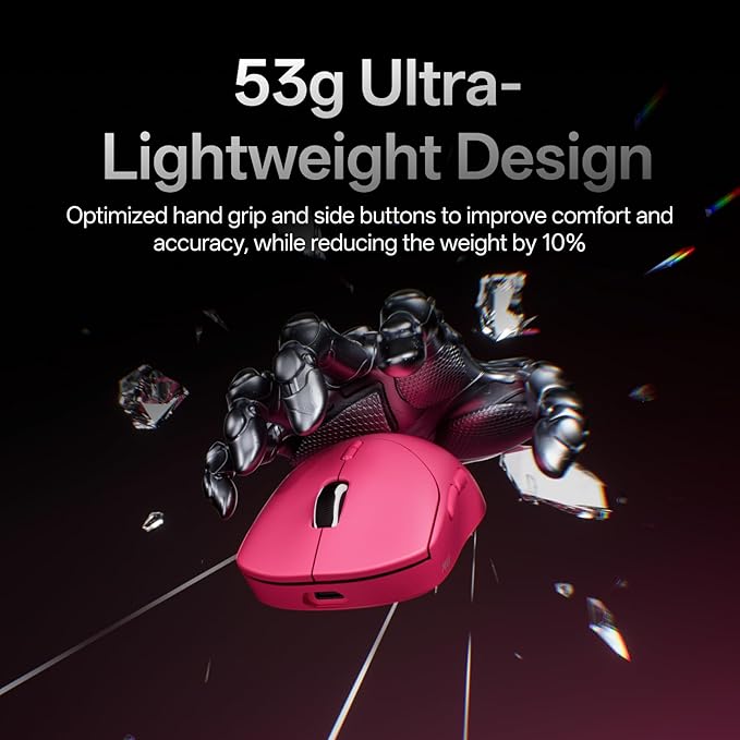 Rapoo VT2 Wireless Gaming Mouse, True 8K Wireless Polling Rate, 53g Lightweight, Up to 500 Hr Battery, Nordic nRF54L15 MCU, 100-Million Mechanical Switch, 10 Programmable Buttons, Macro Enabled
