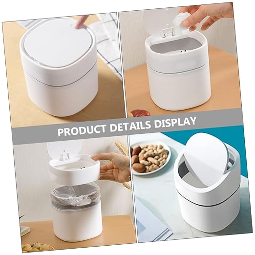 2pcs Slim Desktop Trash Can Plastic Small Nordic Tabletop Bedside Desk Garbage Can Lid Waste Bin Storage Bucket Easy Clean