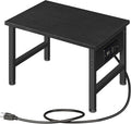 HOOBRO Printer Stand for Desk, Desktop Printer Stand with Charging Station, Small Printer Table with Storage Hook, Under Desk Printer Cart, File Rack for Home Office, Black BB01UPS01