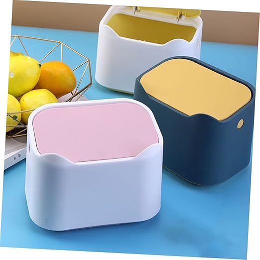 Mini Desktop Garbage Can Press-Down Type Trash Container Lid Plastic Waste Bucket for Home Office Kitchen