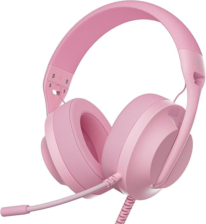 WIRWTRU S30 Gaming Headset with Microphone,198g Lightweight Design, Wired Gaming Headphones for Xbox, Xbox Series X|S, PS5, PS4, Switch, PC, Noise Cancelling Mic, Soft Earmuffs (Pink)