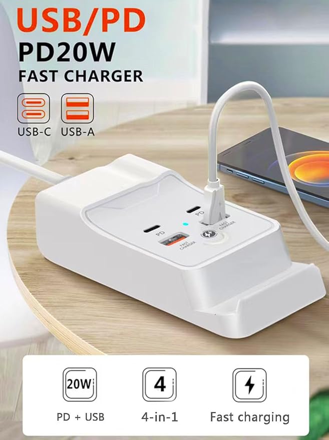 Charging Stand for iPhone 15 Pro USB Hub 4Port 5FT with Phone Holder, with 2 USB and 2 USB C Ports Extender, Compatible with iPhone 15 Pro 14 13 12 11 pad Galaxy or USB C Devices