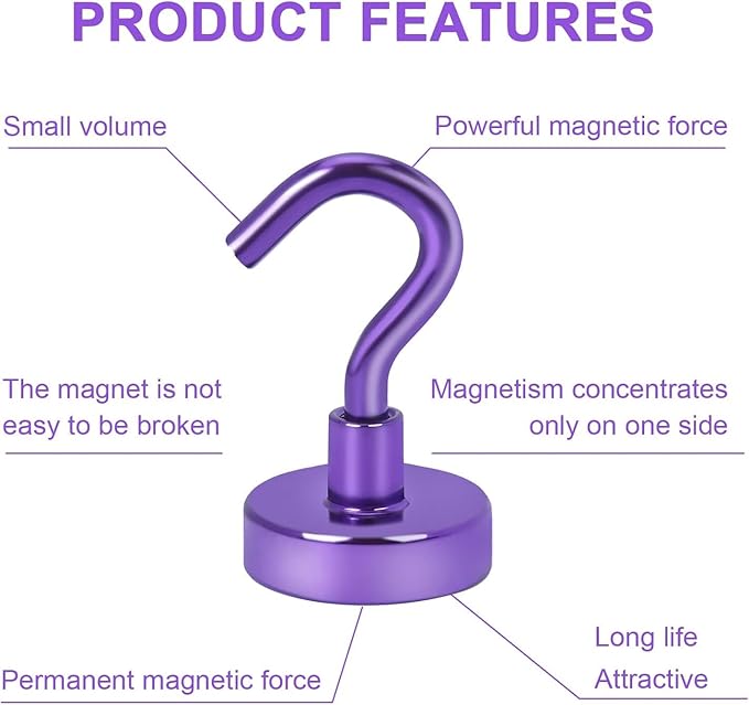 DIYMAG Magnetic Hooks, 30Lbs Strong Heavy Duty Cruise Magnet S-Hook for Classroom, Fridge, Hanging, Cabins, Grill, Kitchen, Garage, Workplace and Office Etc, (20 Pack-Purple)