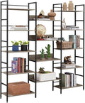 SKYXIU Triple Wide 5 Tier Bookshelf,Rustic Industrial Style Bookcases and Bookshelves with 14 Open Display Shelves,Large Open Bookshelves for Home&Office