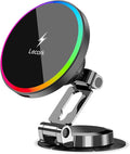 Lecork for Magsafe Car Mount Charger, 15W Magnetic Wireles Car Charger for iPhone 17 pro max 14 15 16 Series, Stick On Dashboard Phone Holder for Samsung S26 Ultra, Zinc Alloy Shell, Black