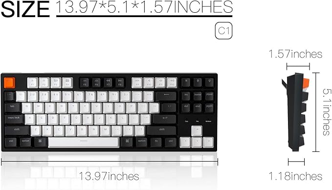 Keychron C1 TKL Mechanical Gaming Keyboard – Wired White LED Backlit Compact Keyboard with Tactile Mechanical Switches, Compatible with Mac & Windows