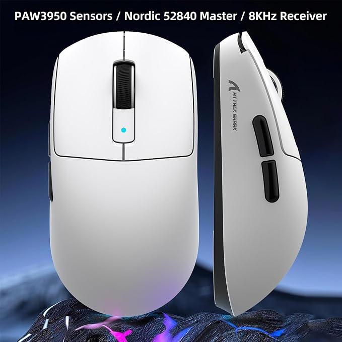 ATTACK SHARK R6 Wireless Gaming Mouse,38G Ultra-Lightweight Trip-Mode 2.4G/USB-C/Bluetooth Mouse Gaming with PAW3950MAX Sensor,42000 DPI,50G Accelerated Speed for PC/Laptop/Mac PC/Laptop/Mac -White